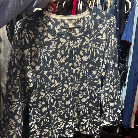 Garnet Hill Navy and Cream Floral Sweater - Picture 3 of 5